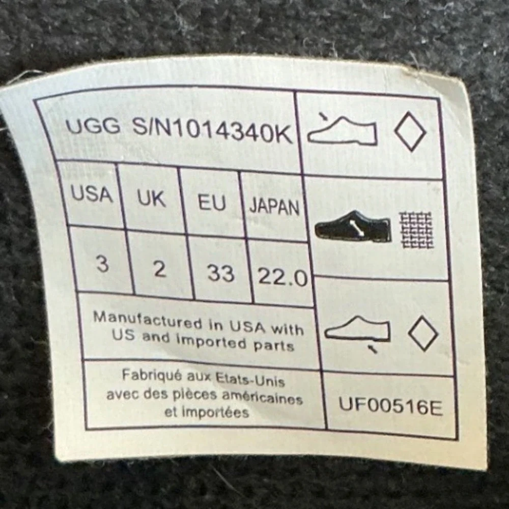 UGG Raana Black Glossy Rain Boots Kids Size 3 Waterproof Rubber Wellies 1014340K